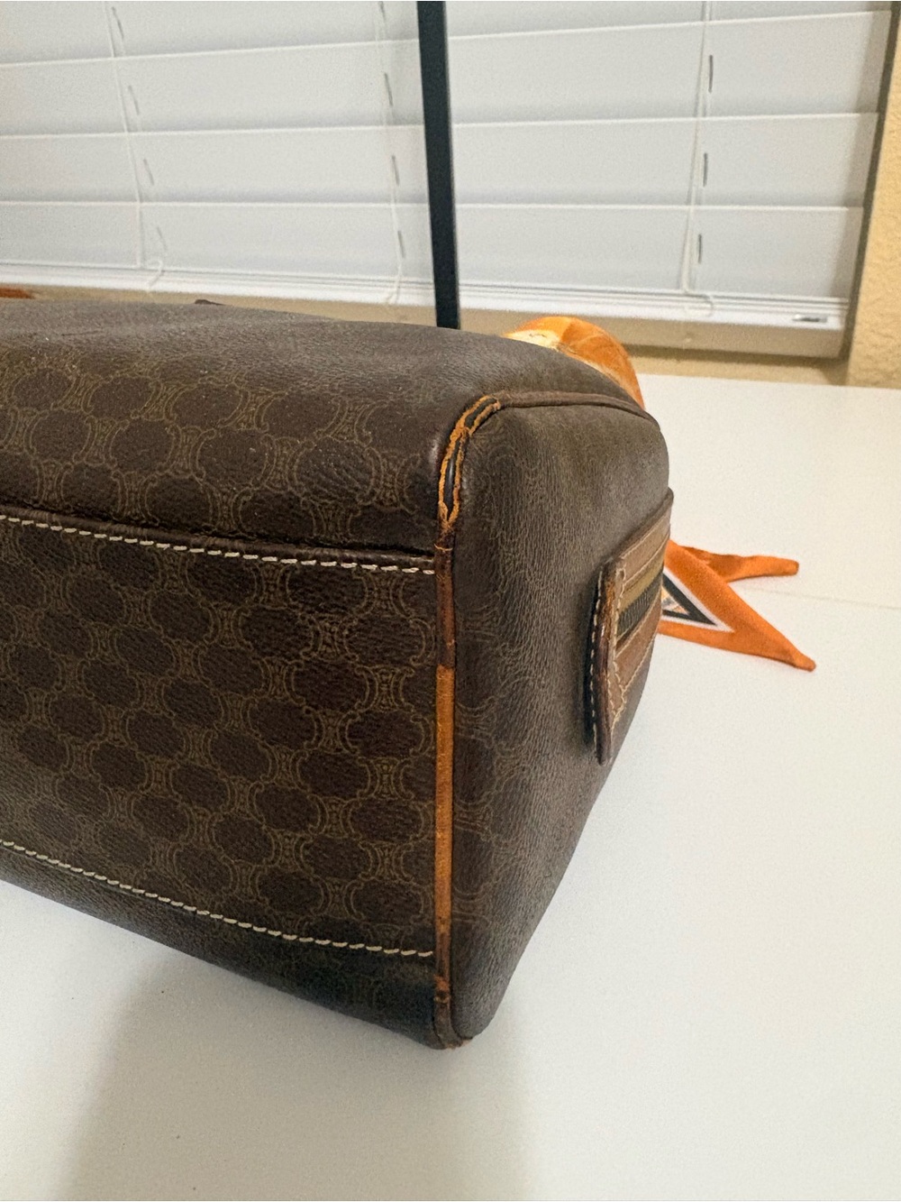 Celine Brown Satchel with Orange Scarf Detail - Picture 6 of 9